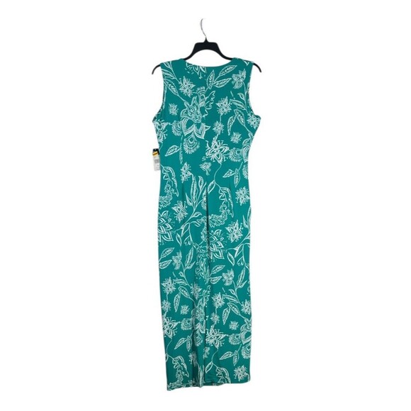 Chaps Women's Sleeveless V-Neck Maxi Ruched Dress Size 16 Teal Floral Stretch - Picture 2 of 8